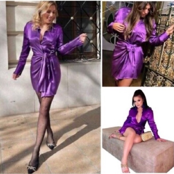 NWT ZARA SATIN EFFECT WRAP DRESS PURPLE - Picture 3 of 8